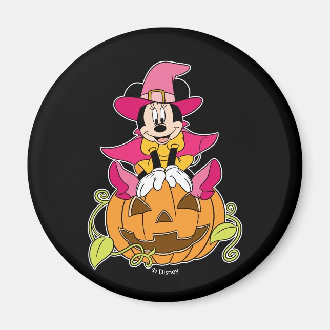 Aimant Minnie Souris assise sur Jack-O-Lantern (Devant)
