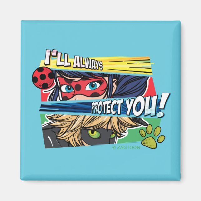 Aimant Miraculous Ladybug & Cat Noir toujours vous protég (Devant)
