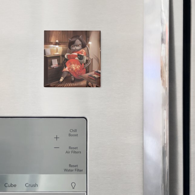 Aimant Miss Meow - Heure Vintage de lecture de chats (In situ (réfrigérateur))