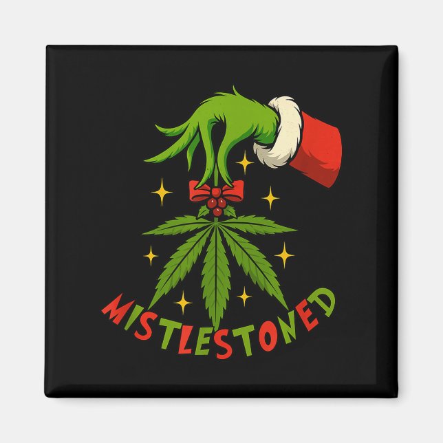 Aimant Mistlestoned Weed Leaf Funny Stoner Christmas  (Devant)
