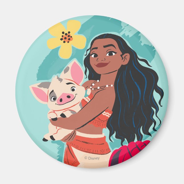 Aimant Moana Holding Pua illustré graphique (Devant)