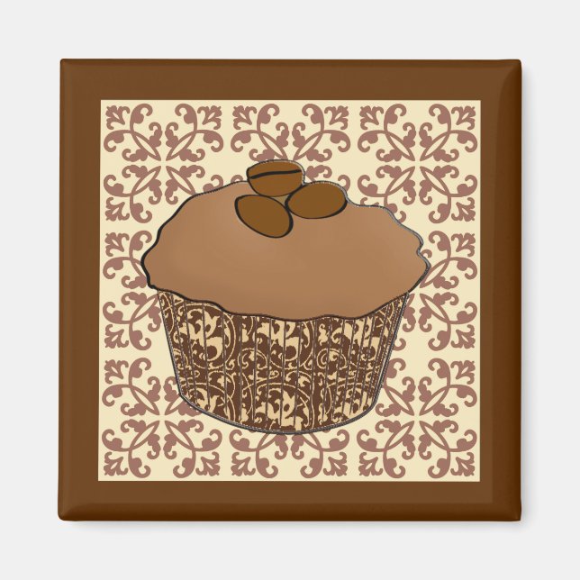 Aimant Mocha / Café Frosted Cupcake, Arrière - plan dente (Devant)
