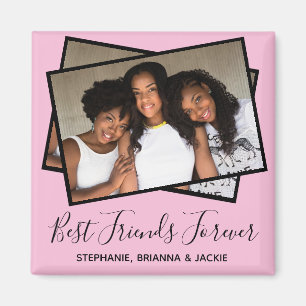Aimant Modern Best Friends Photo Personalized Fun Pink