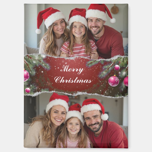 Aimant Modern Christmas Script with Family Photo (Recto)