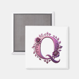 Aimant Modern Metallic Rosemaling Letter Q, Pink/Purple