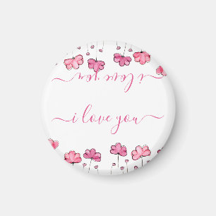 Aimant Modern Pink Flowers, I love you