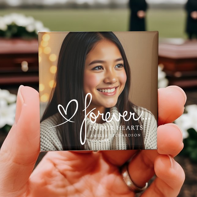 Aimant Modern Script Forever In Our Hearts Photo Memorial (Créateur téléchargé)