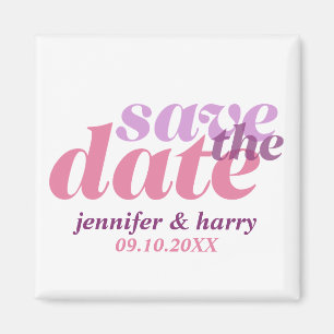 Aimant Modern type wedding save the date purple pink