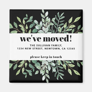 Aimant Modern We've Moved Eucalyptus Greenery Black