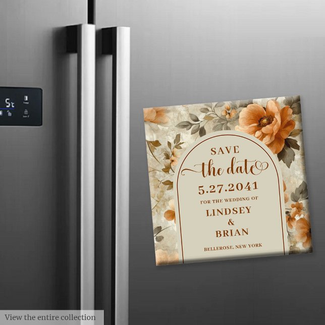 Aimant Moderne Bohème Terracotta Fleurs d'Ivoire Sauvegar (Modern Boho Earthy Ivory Sage Floral Save the Date)