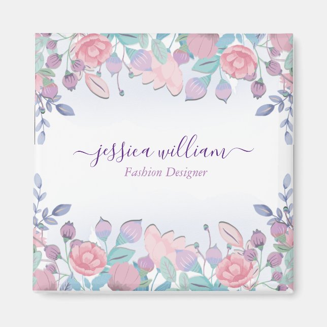 Aimant Moderne Chic Aquarelle Bleu Hydrangée Florale (Devant)