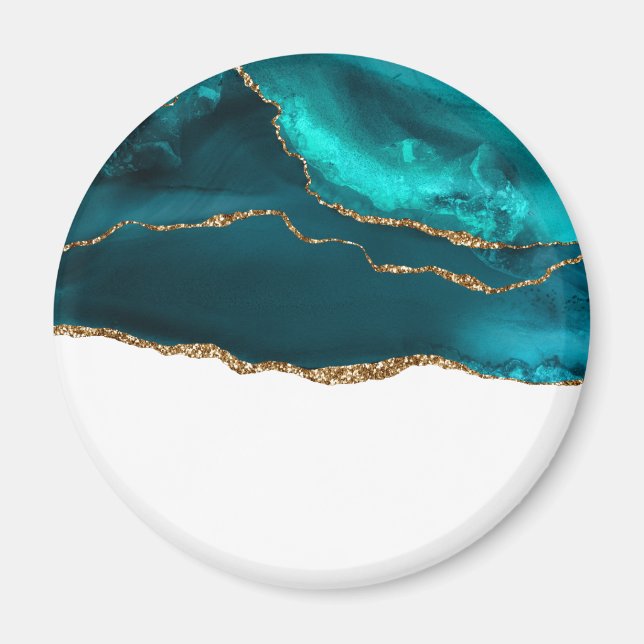 Aimant Moderne Design Turquoise Agate & Gold Ribbon sur B (Devant)