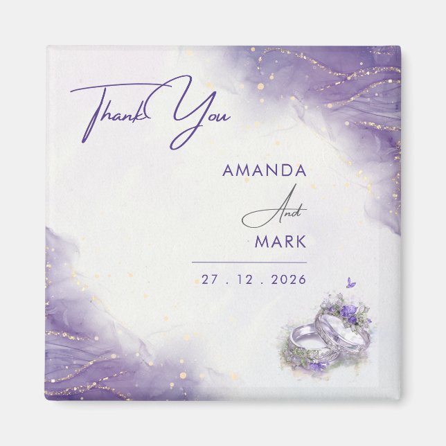 Aimant Moderne minimaliste violet Mariage Lilac (Devant)