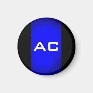 Aimant Moderne Monogramme Bleu Plaine Noire