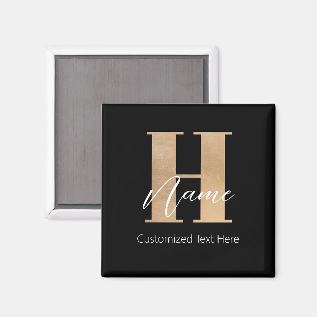 Aimant Moderne Monogramme initial H & Nom personnel (Recto/Verso)