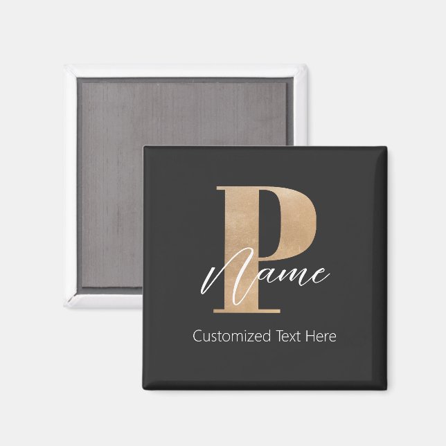 Aimant Moderne Monogramme Initial P & Nom Personnel (Recto/Verso)