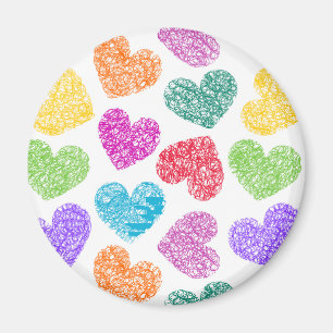 Aimant Moderne Vibrant Rainbow Doodle Hearts mignon Motif