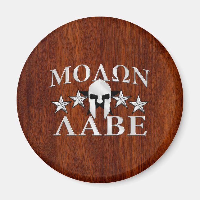 Aimant Molon Labe Casque spartiate 5 étoiles Style acajou (Devant)