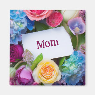 Aimant MOM ou nom personnalisé entouré de fleurs