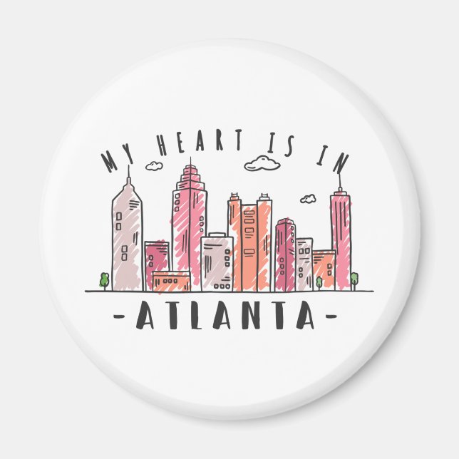 Aimant Mon coeur est en ATLANTA Love USA - Skyline dessin (Devant)