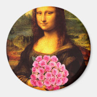 Mona Lisa With Bouquet Of Pink Roses