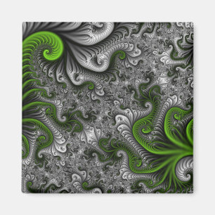 Aimant Monde Fantastique Art Fractal Abstrait Vert Et Gri