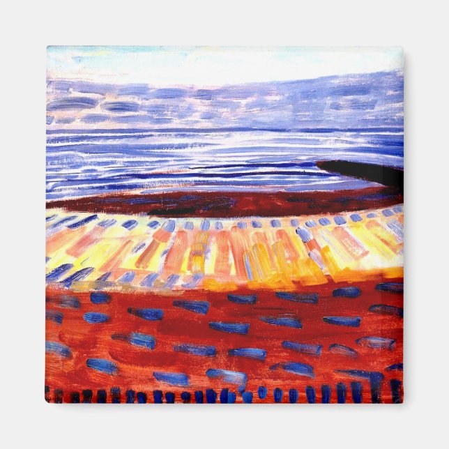 Aimant Mondrian - Mer après le coucher du soleil, peintur (Devant)