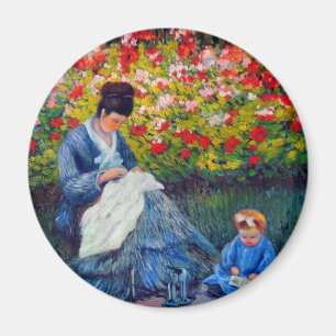 Aimant Monet mère et enfant dans le jardin
