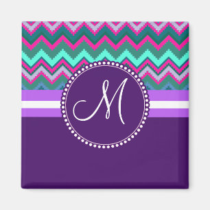 Aimant Monogram Aqua Turquoise bleu rose Tribal Chevron Z