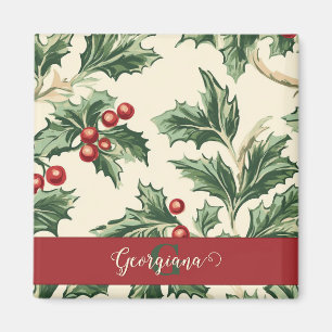 Aimant Monogram Vintage Christmas Holly & Berries Motif