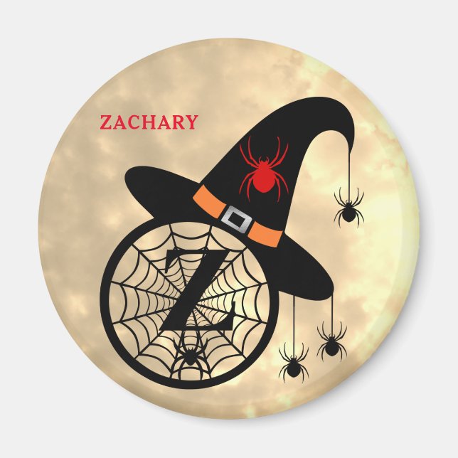 Aimant Monogram Z Halloween Sky Witch Nom des araignées (Devant)