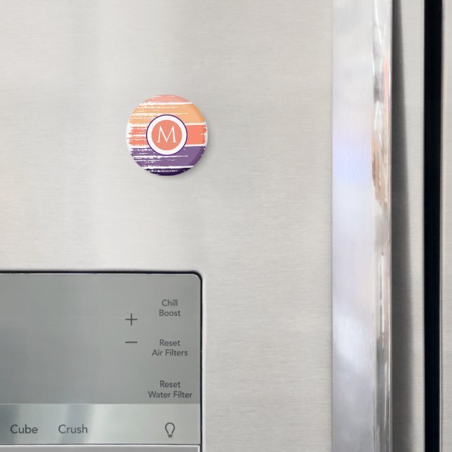 Aimant Monogramme à pinceau violet et corail (In situ (réfrigérateur))