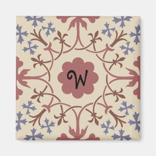 Aimant monogramme bleu et mauve fantaisie