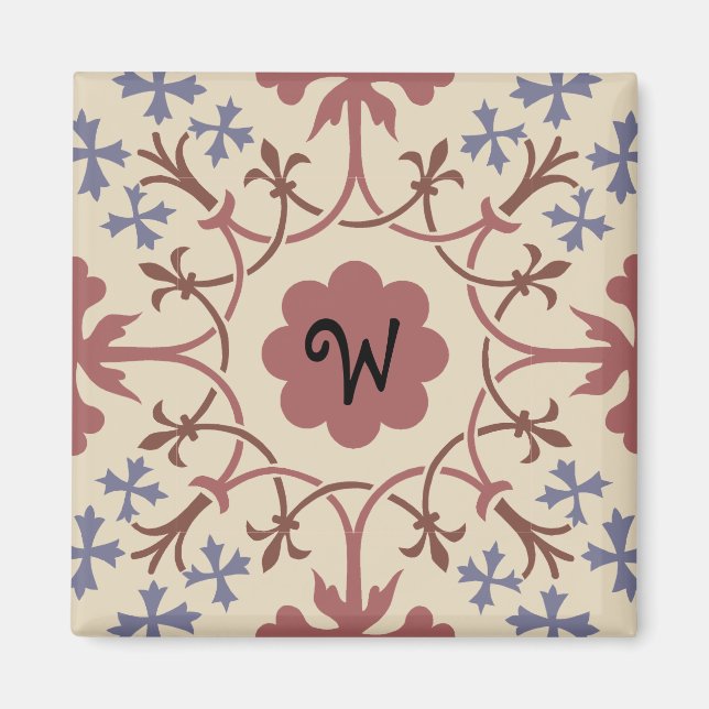 Aimant monogramme bleu et mauve fantaisie (Devant)