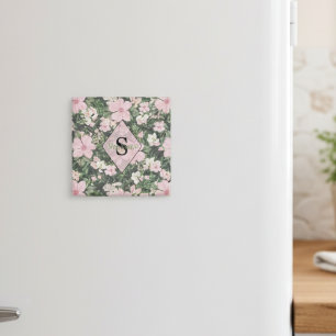 Aimant Monogramme botanique rose vintage