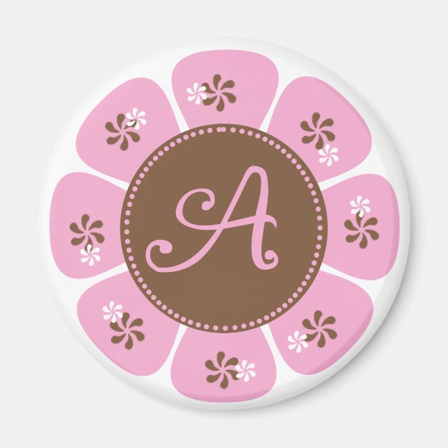 Aimant Monogramme Brown et rose A (Devant)