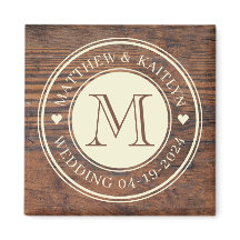 Monogramme cardiaque Mariage rustique en noix fonc