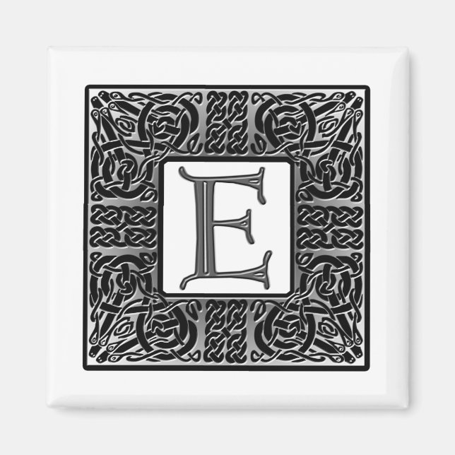 Aimant Monogramme Celtique "E" argenté (Devant)