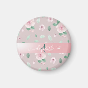 Aimant Monogramme Chic Fleurs Aquarelles