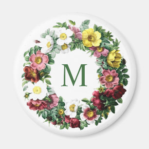Aimant Monogramme Couronne Florale Vintage