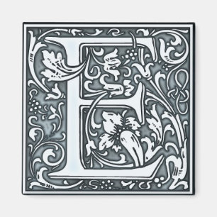 Aimant monogramme d'argent florissant - E