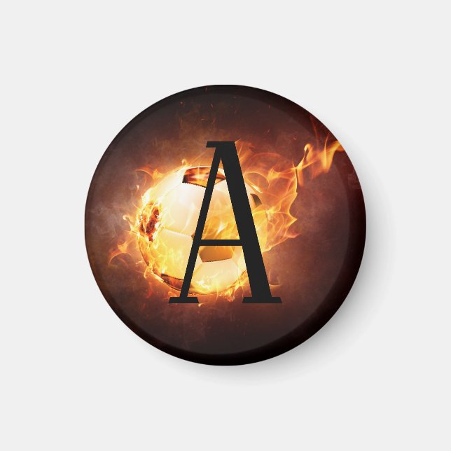 Aimant Monogramme de balle de football flamboyant (Devant)