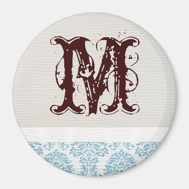 Aimant Monogramme de Damas de Filigree bleu (Devant)