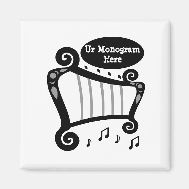 Aimant Monogramme de harpe noire et blanche (Devant)