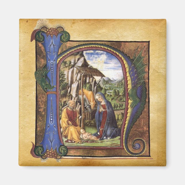 AIMANT MONOGRAMME DE LA NATIVITÉ PARCHEMENT DE NOËL (Devant)
