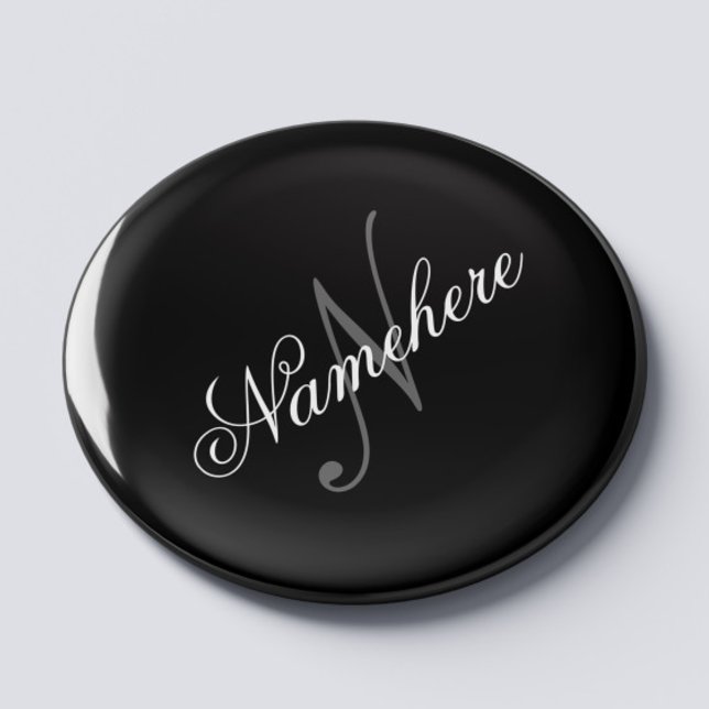Aimant Monogramme de nom noir et blanc personnalisé uniqu (Créateur téléchargé)