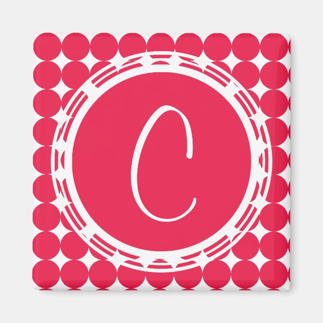 Aimant Monogramme de point de polka rouge (Devant)
