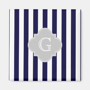 Aimant Monogramme de Quatrefoil bleu bleu marine Bleu Gri