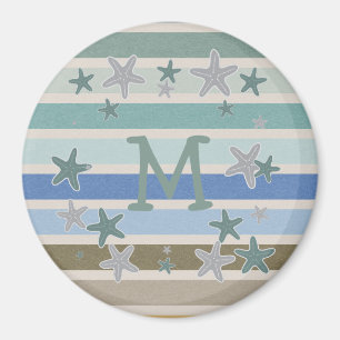 Aimant Monogramme de stries de plage et d'étoiles de mer