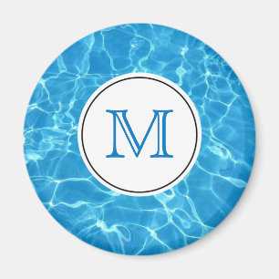 Aimant Monogramme d'eau de piscine bleu étincelant